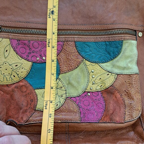 Fossil Multicolor Patchwork Leather Suede Pocket Boho Crossbody Bag - Picture 10 of 16